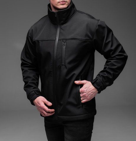 Чоловіча куртка на флісі без капюшона Softshell чорна