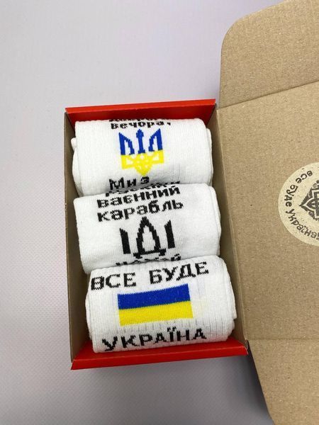 Бокс чоловічих патріотичних шкарпеток 41-45 3 пари в червоній коробці весна-осінь-літо