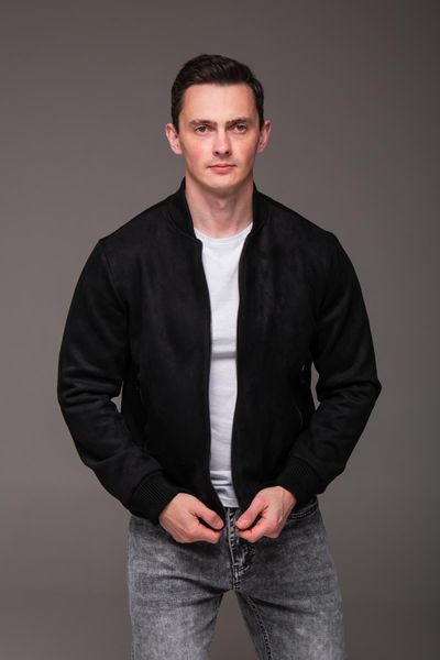 Куртка бомбер замшева комір стійка чоловіча чорна