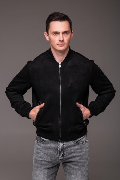 Куртка бомбер замшева комір стійка чоловіча чорна