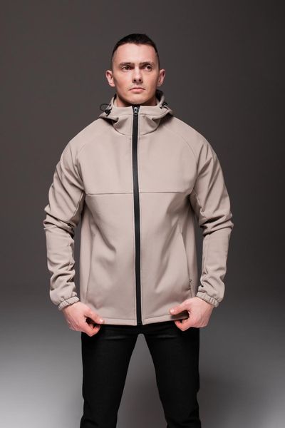 Куртка вітрівка водонепроникна, на флісі, чоловіча ,з капюшоном , бежева 2065 беж фото