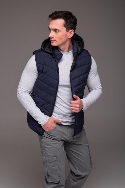 Жилет чоловічий стьобаний з капюшоном L-4XL синій