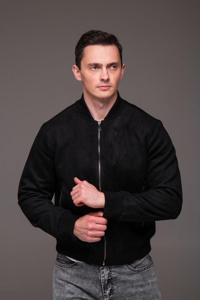 Куртка бомбер замшева комір стійка чоловіча чорна