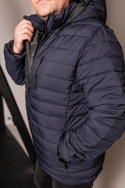 Чоловіча куртка стьобана темно-синя з капюшоном БАТАЛ кишеня на грудях 2206 син фото