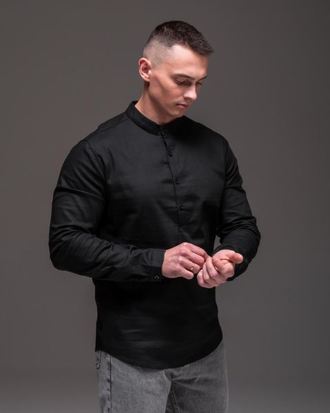 Сорочка чоловіча лляна на довгий рукав ,Style чорна