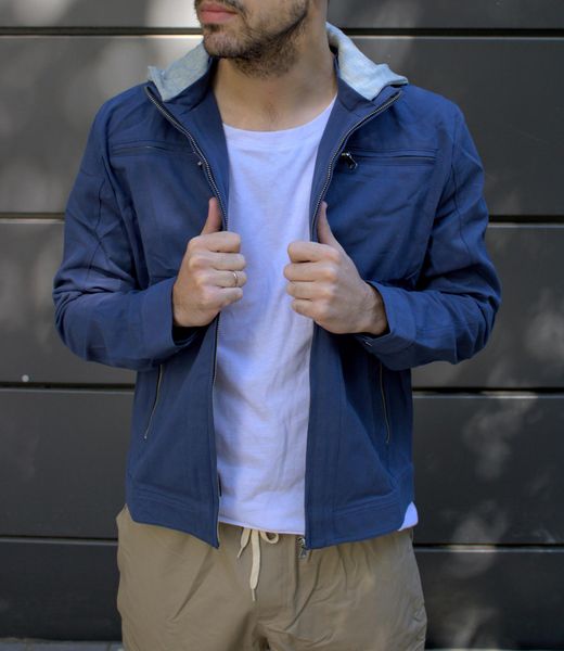 Куртка стильна чоловіча котонова з капюшоном ,синя 2199 син фото