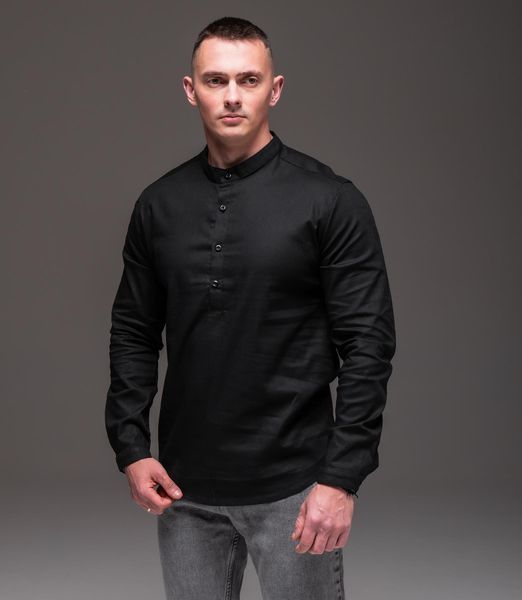 Сорочка чоловіча лляна на довгий рукав ,Style чорна