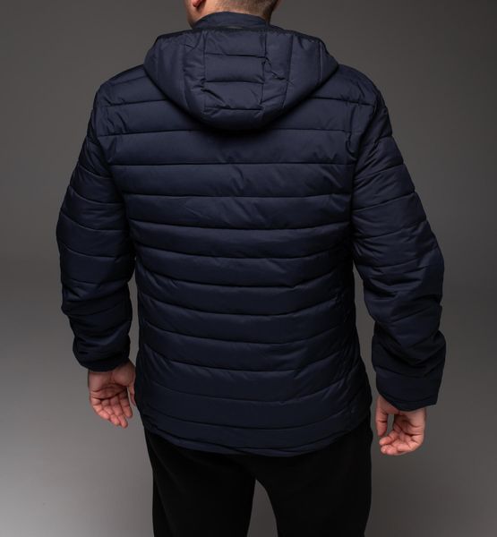 Чоловіча куртка стьобана темно-синя з капюшоном БАТАЛ кишеня на грудях 2206 син фото