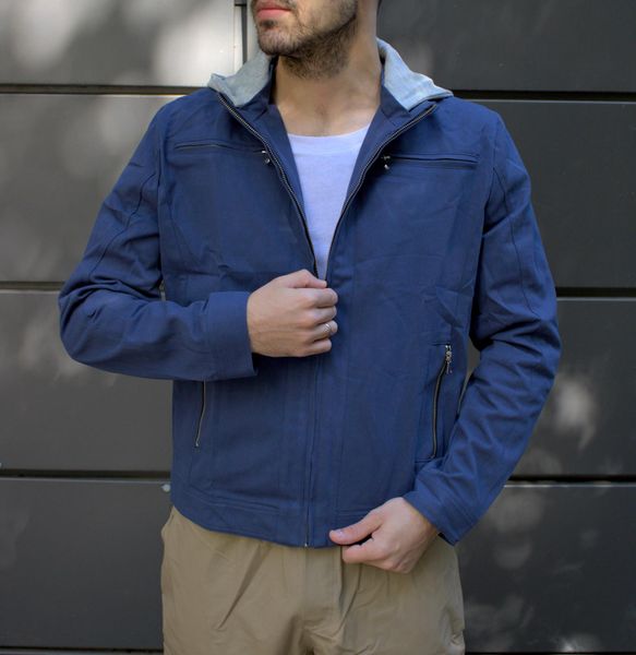 Куртка стильна чоловіча котонова з капюшоном ,синя 2199 син фото