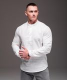 Сорочка чоловіча лляна на довгий рукав ,Style біла