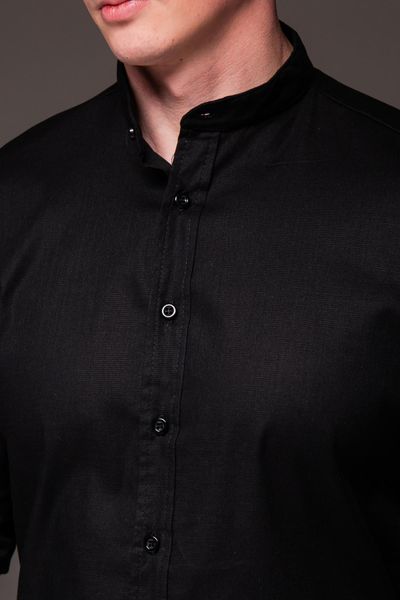 Чорна чоловіча сорочка на літо, бавовна, комір стійка 1844 фото