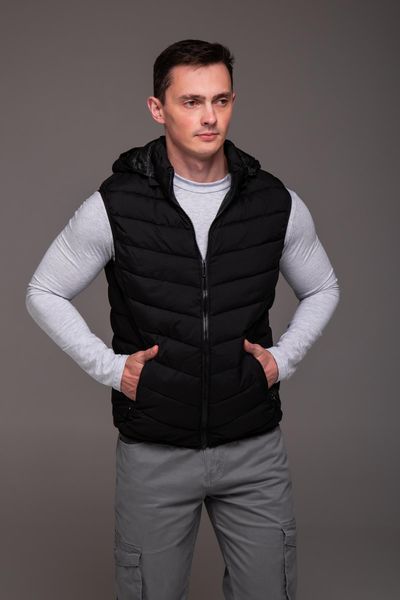 Жилет чоловічий стьобаний з капюшоном L-4XL чорний