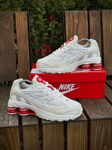 Кросівки Nike SHOX Ride 2 SP X SUPREME, світлі з червоним