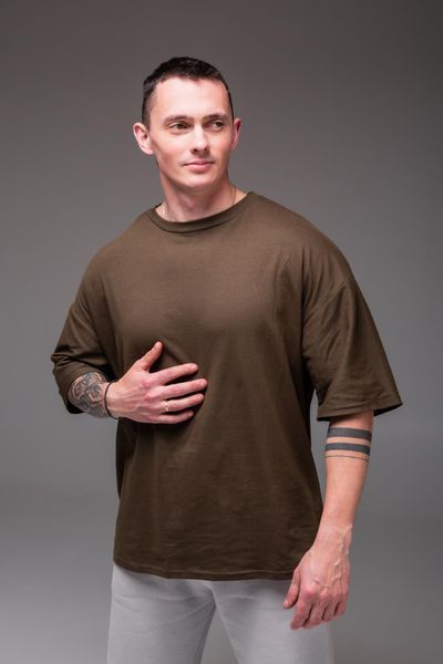 Футболка базова , чоловіча, хакі, великі розміри "Casual"