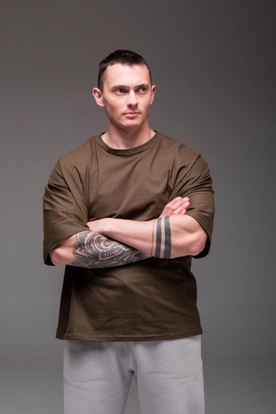 Футболка базова , чоловіча, хакі оверсайз
