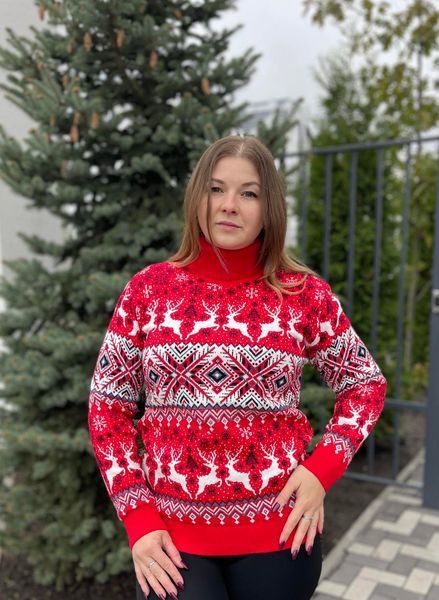 Светр жіночий з новорічним орнаментом "Орнамент" червоний