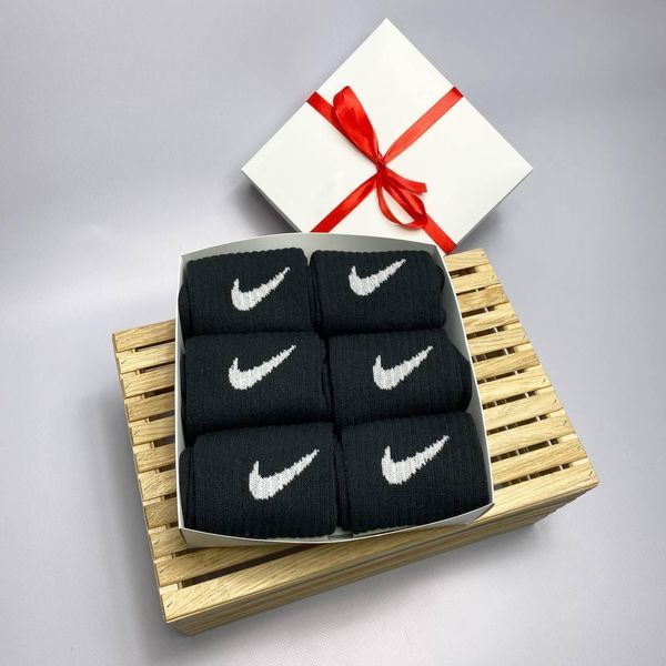 Бокс чоловічих високих шкарпеток Nike 41-45 на 6 пари у подарунковій коробці