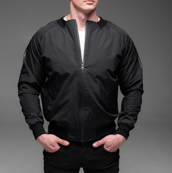 Бомбер стильний, чоловічий, легка куртка, чорний 2241 фото
