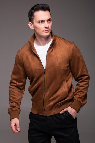 Чоловіча замшева куртка Woody коричнева з коміром-стійкою