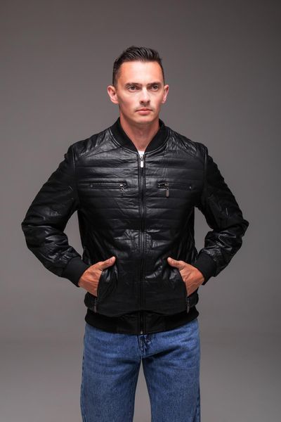 Куртка бомбер чоловіча з екошкіри утеплена чорна