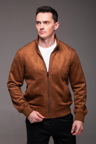 Чоловіча замшева куртка Woody коричнева з коміром-стійкою