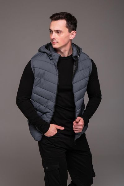 Жилет чоловічий стьобаний з капюшоном L-4XL сірий