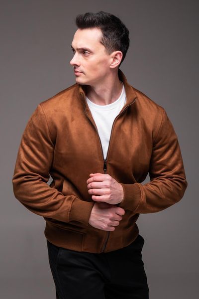 Чоловіча замшева куртка Woody коричнева з коміром-стійкою
