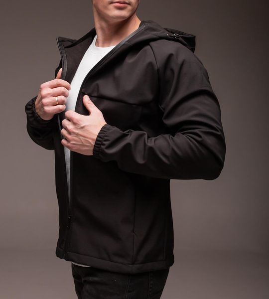Куртка вітрівка водонепроникна, на флісі, чоловіча ,з капюшоном , чорна 2065 черн фото