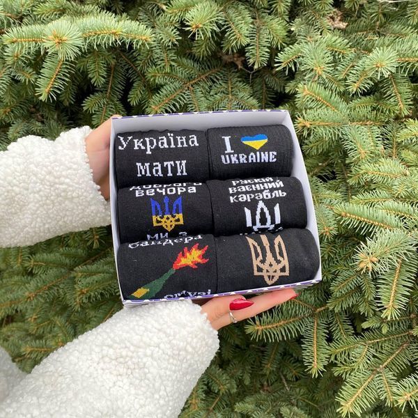 Новорічний подарунковий Бокс чоловічих патріотичних шкарпеток на 6 пар 40-45 р