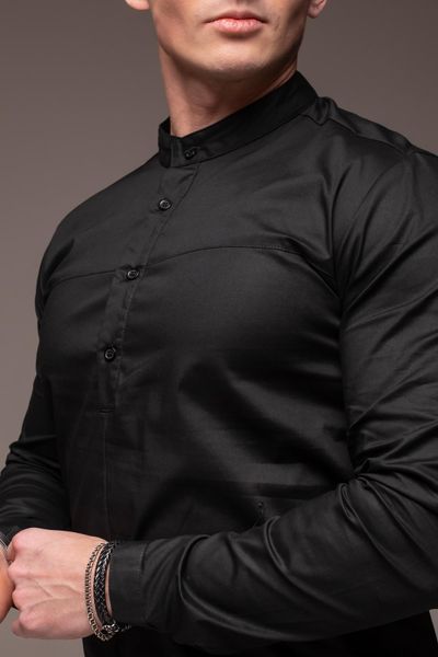 Сорочка стильна,чоловіча ,на гудзиках комірець - стійка, чорна 1421 фото