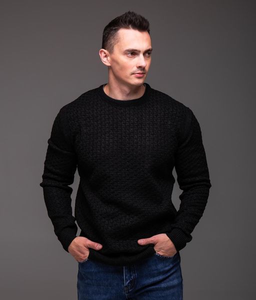 Чоловічий стильний в'язаний светр , чорний