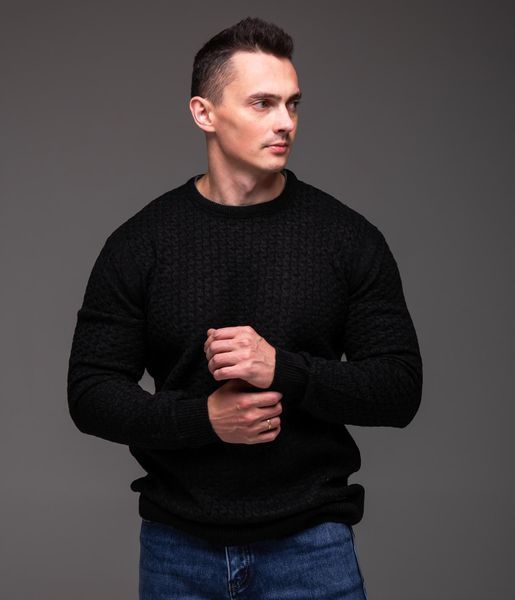 Чоловічий стильний в'язаний светр , чорний