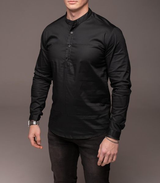 Сорочка стильна,чоловіча ,на гудзиках комірець - стійка, чорна 1421 фото