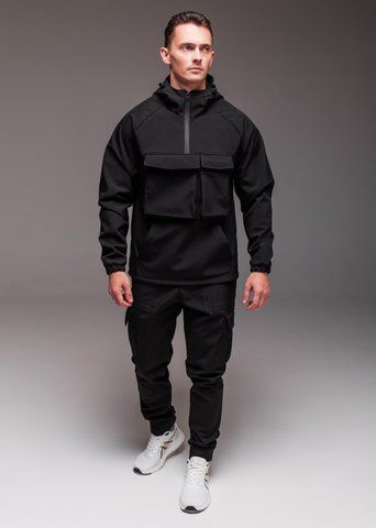 Костюм чоловічий утеплений флісом , анорак та штани ,Softshell , чорний