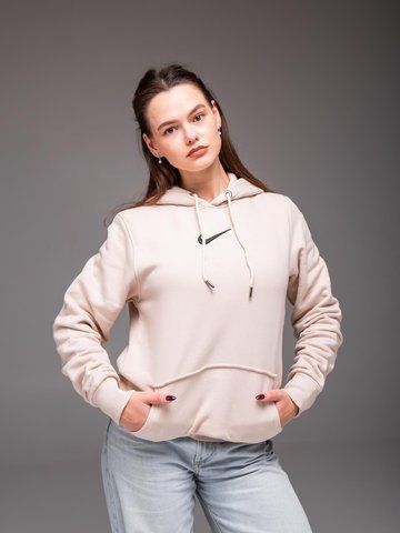 Худі з капюшоном утеплений флісом унісекс Nike бежева