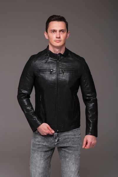 Чоловіча коротка куртка Slim Fit з екошкіри чорна