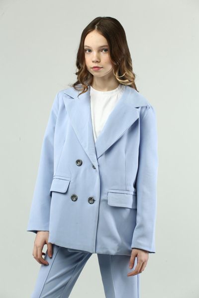 Костюм класичний підлітковий для дівчинки , подовжений піджак та штани,блакитний