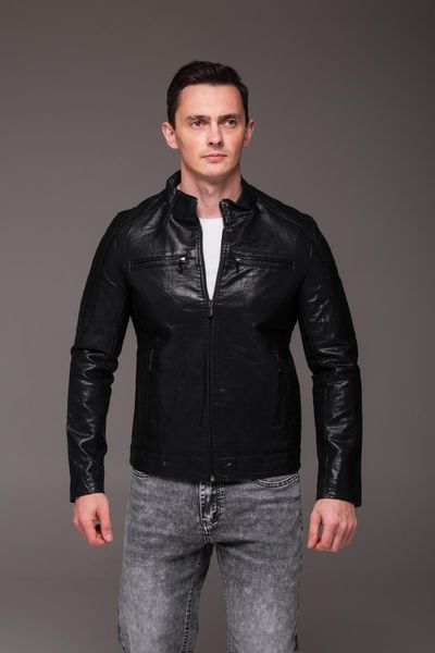Чоловіча коротка куртка Slim Fit з екошкіри чорна