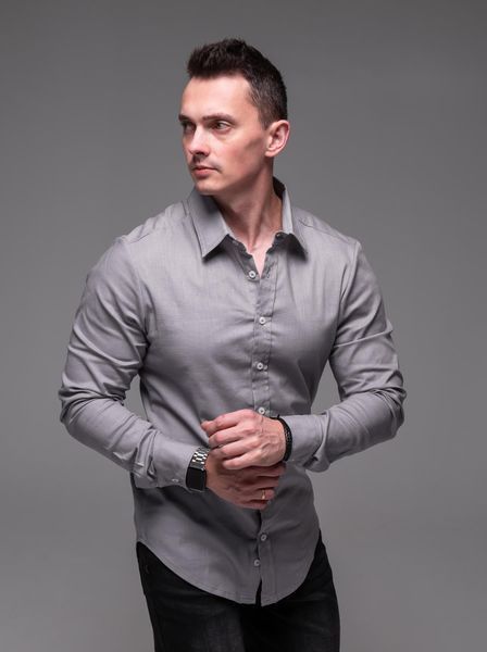 Сорочка чоловіча лляна на довгий рукав, сіра