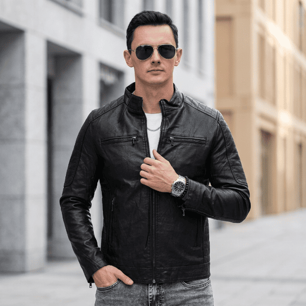 Чоловіча коротка куртка Slim Fit з екошкіри чорна