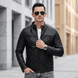 Чоловіча коротка куртка Slim Fit з екошкіри чорна 2506 фото 13